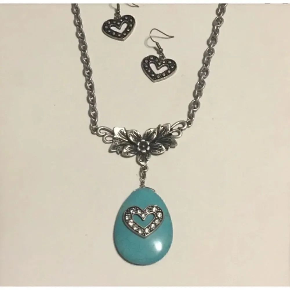Teardrop Turquoise Floral Jewelry Set